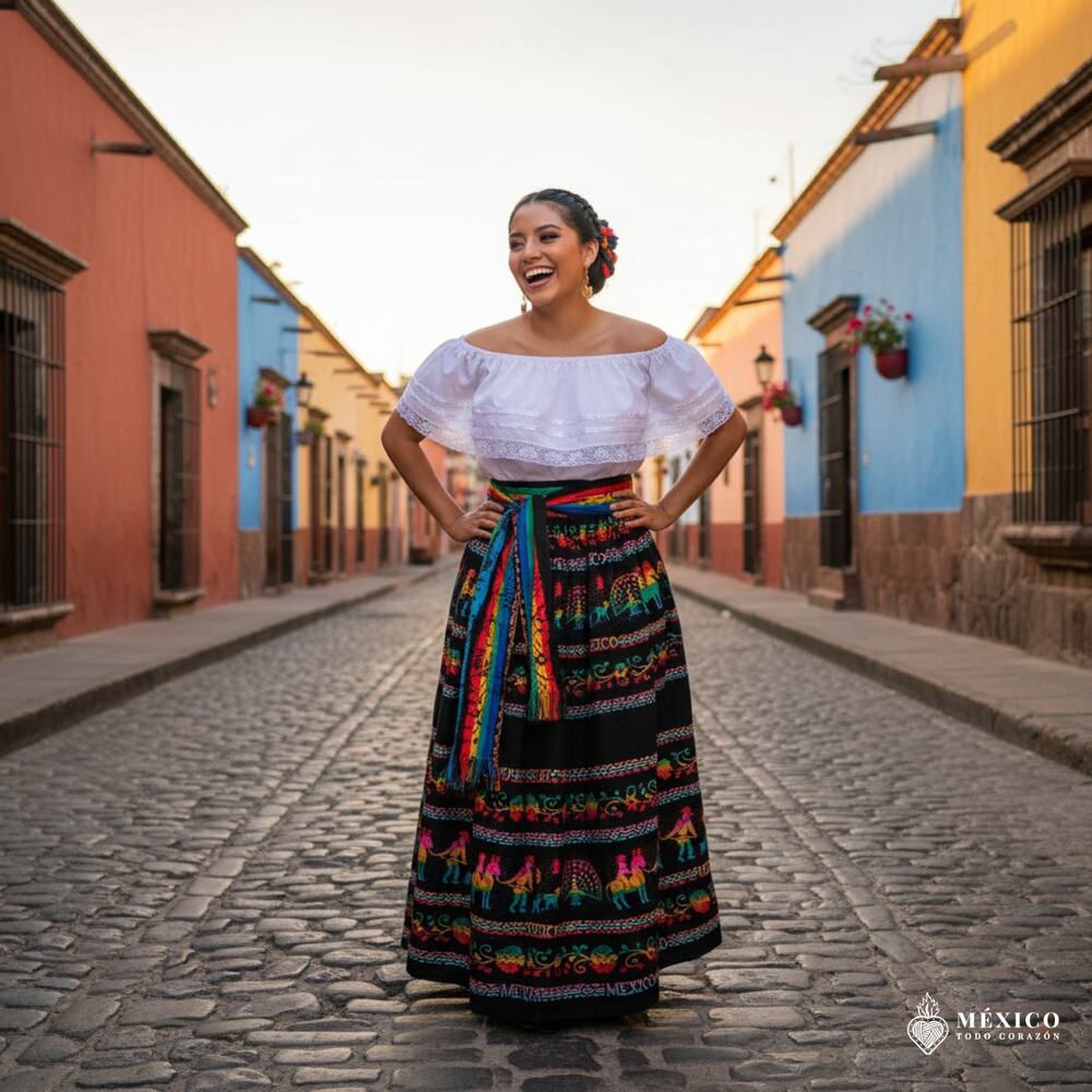 Traditional Mexican Floral Cambaya Dress Set – Handmade Three-Pieces